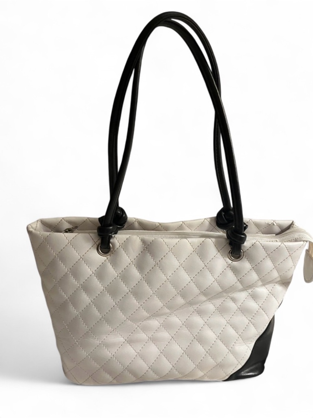Quilted Cream Tote Bag with zipper